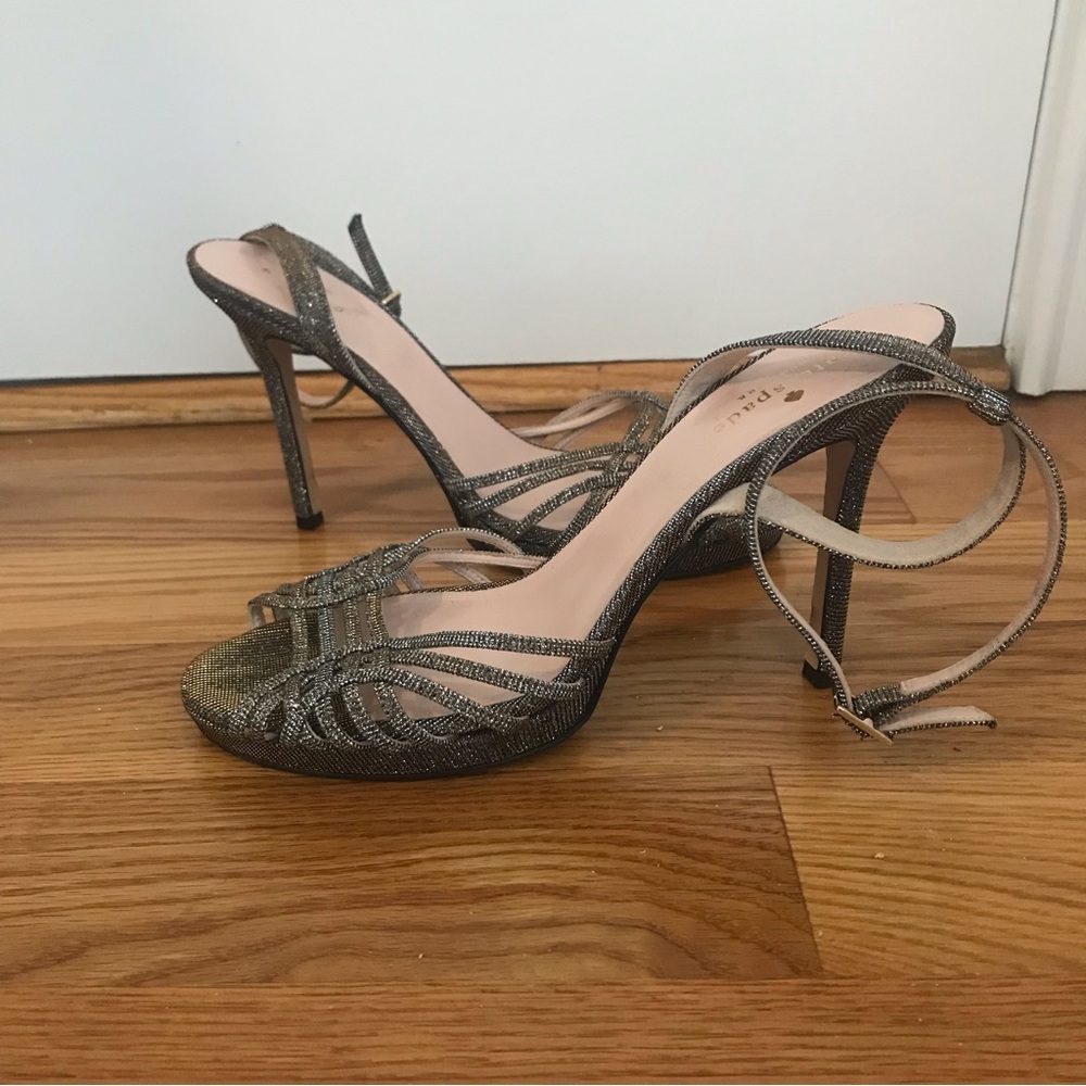 Kate Spade Farryn Silver Sparkle Strappy Sandals